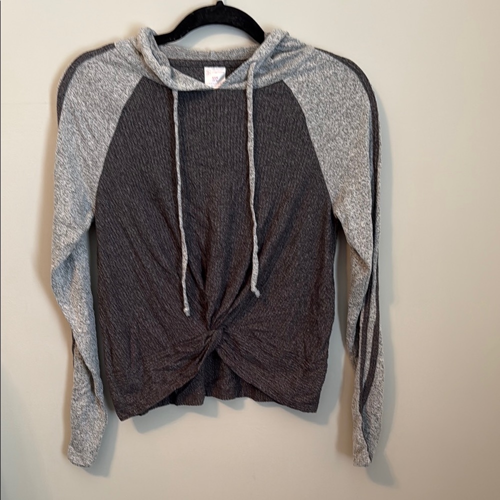 No Boundaries Gray Raglan Hoodie with Tie Front